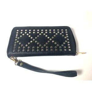 Faux Leather Wallet Black with Metal Embellishments Biker Style Women